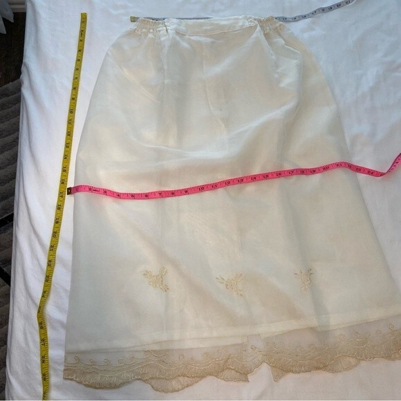 Formal Bridal 2 Piece Ivory Embroidered Sheer Vintage Top Midi Skirt Unique SZ L - Picture 11 of 11